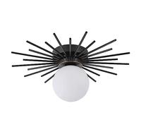 Semi Flush Mount Ceiling Light Black Mid Century Ceiling Light Fixture with Frosted White Glass Orb Shade, Glass Mounted Ceiling Light for Bedroom Hallway Foyer