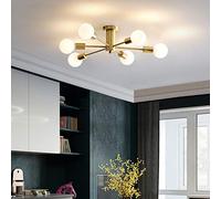 Semi Flush Mount Ceiling Light Gold Modern Sputnik Chandelier Metal Brushed Brass Ceiling Light Fixture Industrial Chandeliers Compatible with Bedroom Living Dining Room Kitchen Island, E26 Base (6 Li