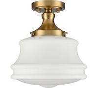 Semi Flush Mount Ceiling Light Gold y Light Fixture Ceiling Hung Opal Milk Glass Schoolhouse Light, 11" W x 12.4" H