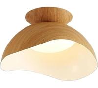 Semi Flush Mount Ceiling Light, Mid-Century Modern Dimmable Fixture featuring a Dark Walnut Metal Dome for Hallway, Bedroom & Living Room (Wood)