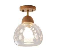 Semi Flush Mount Ceiling Light Wood Ceiling Lamp with Clear Glass Shade Nordic Fixture Pendant Lamps for Entryway Hallway Corridor and Lighting