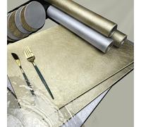 Semi-Gloss Luxury Gold-Silver Placemats and Coasters Sets, Wipeable Soft Golden Faux Leather Placemat set of 6, Waterproof-Heatproof-Washable Dining Table Mats, Dinner Place Mats for Table_Rectangle