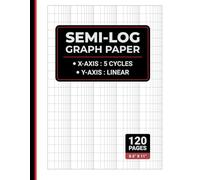 Semi Log Graph Paper: X-Axis: 5 Cycles and Y-Axis: Linear, Logarithmic Graph Paper Notebook, 8.5" x 11", 120 Pages