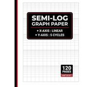 Semi Log Graph Paper: X-Axis: Linear and Y-Axis: 5 Cycles, Logarithmic Graph Paper Notebook, 8.5" x 11", 120 Pages