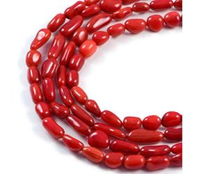 Semi Precious Beads Crystal Energy Stones with Natural Healing Power - Premium Genuine Red Coral 15-6x4mm Tube Gemstone 16 inch 3 Strand Beads for Jewellery Making- AqBeadsUk