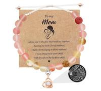 Semi-Precious Gemstone Pink Zebra Stone Healing Crystal Beads Yoga Bracelet,100 Languages I Love You Heart Charms Bracelet Mothers Day Gifts Y3572-4D, Stone, crystal