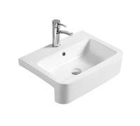 Balterley 570mm Countertop Vessel Bathroom Sink, Semi Recessed Ceramic Soft Square Bowl Bathroom Wash Basin Sink with Overflow, 1 Tap Hole, Countertop Basin Sinks - 570 x 415 x 155mm (White)