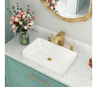 Semi Recessed Bathroom Vessel Sink | Beslend 19x12 Semi Recessed Sinks Rectangular White Ceramic Modern Vessel Sinks Wash Sink Vanity Sink Above Counter Basin