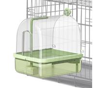 Semi-Round Bathhouse, 22.5 x 20 x 26 cm, Bird Shower, Wave Bath for Parrot Cage, 2 Modes, Green/Coffee
