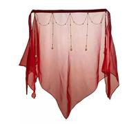 Semi Sheer Chiffon Face Veil Triangle Beaded Fringe Mask Chinese Hanfu Costume Accessory (1216# Red)