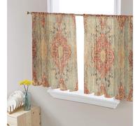 Semi Sheer Curtains 45 Inch Length 2 Panels Set, Geometric Boho Curtains Sheer Privacy Voile Window Curtains for Kitchen Living Room Bedroom Rod Pocket Drapes Rustic Bohemian Floral Tribal Orange