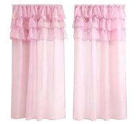 Semi Sheer Curtains Set of 2, Multi-layered Ruffle Valance, Light Filtering