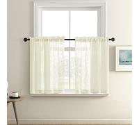 Semi Sheer Curtains Tier 24 Inch Length for 25'x24' Basement Window Set of 2 Panels Short Light Beige Off White Farmhouse Curtains for Dining Room Kitchen Bathroom Modern Boho Bedroom Decor Ivory