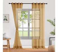 Semi-Sheer Linen Striped Drapes W70 x L108 (2 Panels) - Oak Buff Grommet ains, Textured Light Filtering Burlap Window Treatment for Living & Dining Room Decor