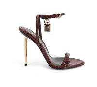 Semi Shiny Printed Python Padlock Pointy Naked Sandal - female - Tom Ford - High Heel Sandals - Red - 6 UK - Shoes 6 UK