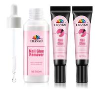 Semi Solid Nail Glue Gel with 60ML Nail Remover, EBANKU Quick Drying Solid Super Strong Glue No Uv Light Needed, Press On Remover Easy Removal Debonder