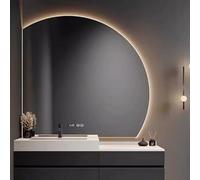 Semicircle led bathroom smart Bathroom wall mirror,shatter proof for wall Backlit Mirror Anti-Fog,3-color light Multifunction Dimmable Vanity Mirror,Time and temperature display,Shatterproof(80*80cm/3