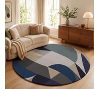 Semicircle Triangle Rectangle Round Area Rugs Living Room | Geometric Abstract Art Carpet Mat for Bedroom Circle Area Rug Non Slip Bedside Rug for Kitchen Home Decor Navy Blue Floor Mat 100cm