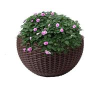 Semicircle Wall Hanging Flower Pot Outdoor Indoor, Imitation Rattan Wall Fence Hanging Basket, Wall Mounted Ring Holder Garden Decor Plant Flower Pot Planter With Hole And Hooks