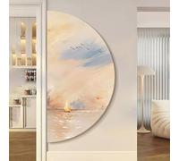 Semicircular Coastal Wall Decor Art with LED Light, Ocean Scenery Decorative Painting Crystal-Coated Light Up Wall Decor for Entryway Hallway Corner Bedroom Living Room.(H,50 x 100 cm/19.7 x 39.4 in)