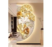 Semicircular Led Wall Art, Gold Ginkgo Leaf Crystal Porcelain Wall Painting, Modern Lighted Wall Decor For Living Room Bedroom, 19.7x39.4in Gold 23.6 X 47.2IN