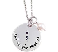 Semicolon Necklace for Women and So She Goes On Semicolon Necklace Charm Semi Colon Necklace Jewelry White Durable and Attractive