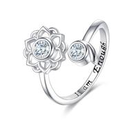 Semicolon Ring Sterling Silver Encouragement I am Enough Lotus Flower Adjustable Wrap Ring Semi Colonel Jewelry Women