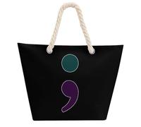 Semicolon Suicide Prevention Tote Bags for Women Men Shoulder Beach Bag Shopping Handbag with Hemprope Handle