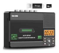 SEMIER Small Cassette Tape Player, USB C or SD Card Audio Cassette to MP3 Digital Converter, Record to Cassette/Computer/SD Card via Mic, LCD Display, Loud Speaker, Headphone Jack,16GB SD Card