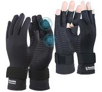 Semikk 2 Pairs Arthritis Gloves for Women Men Hand Pain Compression Gloves Copper Carpal Tunnel Crochet Wrist Support, Black - Open Finger (1 Pair) + Full Finger (1 Pair), Small - Medium