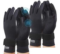 Semikk 2 Pairs Copper Compression Arthritis Gloves with Adjustable Strap for Women and Men, Full Finger Gloves for Everyday Support, Black, S/M