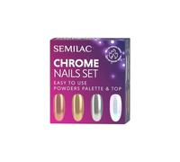 Semilac Chrome Nails Set - Chrome Pressed Pigments Palette 4 Colours + Top No Wipe 7ml