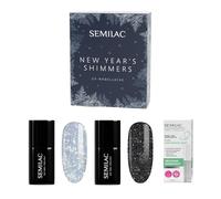 Semilac New Year's Shimmers UV Nail Polish Set - 460 Silver Fireworks & 394 Sparkling Midnight Date UV Varnishes + Care Oil Kiwi Mango