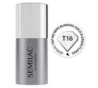 SEMILAC SLBT36815 Top Coat Para Semi-permanent Nail Polish Semilac - T16 Top no Wipe Blinking Gold & green Flakes - 7ml for adults, designed for polished makeup and nail looks, 7ml, green, gold