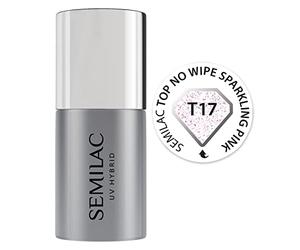 Semilac Top No Wipe Sparkling Pink T17 Top Coat for UV Nail Polish 7ml