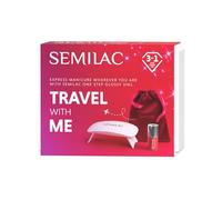 Semilac Travel With Me UV Nail Polish Set - 6W UV/LED Lamp, One Step 3-in-1 Glossy Dark Red, Cleaner, Wooden Sticks & Velvet Bag