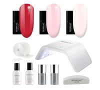 Semilac Try Me Gel Nail Starter Kit, Nail Set For Beginners - 3 x UV Gel Colours 7ml, UV/LED Lamp, Top & Base Coat 7ml, Tools & More For Perfect Manicure Tools & More -128 Pink Marshmallow