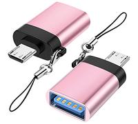 Seminer 2 Pack Micro USB Male to USB-A Female OTG Adapter with Lanyard, Rose Gold, USB 3.0 High Speed Transfer, Compatible with Samsung S7/S6, OTG Micro Devices, Flash Drive, Keyboard