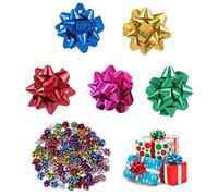 SEMINISMAR 100 Pieces Gift Bows,2.5cm Christmas Metallic Gift Bows,Mini Gift Wrap Bows Self Adhesive,Christmas Foil Bows,Present Gift Bows,For Christmas Tree Decoration and Birthdays Gift Packaging