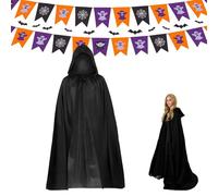 SEMINISMAR Halloween Black Hooded Cloak,Halloween Costumes,140CM BlackCloak Ghostface Costume BlackCape,Vampire Cape Witch Cloak,Witch Vampires Devil Costume Cosplay Fancy Dress Party
