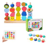 SEMINISMAR Montessori Wooden Stacking Blocks Toys,Threading Beads Stacking Blocks Learning Set,Wooden Beads Sequencing Toy Set,Preschool Learning Threading Beads Set Travel Toys