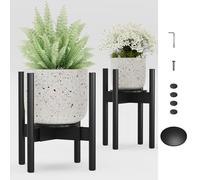 Semiocthome Adjustable Bamboo Plant Stand Indoor with Removable Tray, Wooden Flower Stand, Pot Holders Fits 20cm to 30cm Pots, Indoor Plant Stands for Living Room, Bedroom, Kitchen, 1 Pack - Black