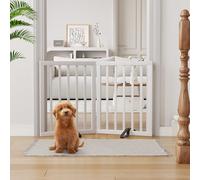 Semiocthome Bamboo Freestanding Dog Gates for Doorways, 2-Panel Indoor Puppy Gates for The House with 2 Metal Stands, 60cm(H) Folding Pet Gate for Stairs Expands Up to 94cm(W) White