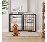 Semiocthome Bamboo Freestanding Dog Gates for Doorways, 2-Panel Indoor Puppy Gates for The House with 2 Metal Stands, 60cm(H) Folding Pet Gate for Stairs Expands Up to 94cm(W) Espresso