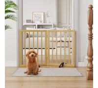 Semiocthome Bamboo Freestanding Dog Gates for Doorways, 2-Panel Indoor Puppy Gates for The House with 2 Metal Stands, 60cm(H) Folding Pet Gate for Stairs Expands Up to 94cm(W) Natural