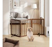 Semiocthome Bamboo Freestanding Dog Gates for Doorways, 3-Panel Indoor Puppy Gates for The House with 2 Metal Stands, 60cm(H) Folding Pet Gate for Stairs Expands Up to 140cm(W)