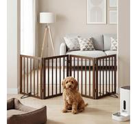 Semiocthome Bamboo Freestanding Dog Gates for Doorways, 4-Panel Indoor Puppy Gates for The House with 2 Metal Stands, 60cm(H) Folding Pet Gate for Stairs Expands Up to 188cm(W)
