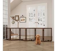 Semiocthome Bamboo Freestanding Dog Gates for Doorways,Extra Wide 6-Panel Pet Barrier with 4 Metal Stands,60cm(H)Foldable Indoor Wooden Dog Gate for Doorways&Stairs,Expands Up to 280cm(W)-Dark Walnut
