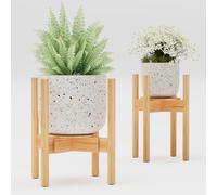 Semiocthome Bamboo Plant Stand, Adjustable Indoor Plant Pot Stand, Fits 20-30cm Pots, Plant Pot Holder for Living Room, Bedroom, Kitchen, with Removable Tray (1 Pack - Natural Color).