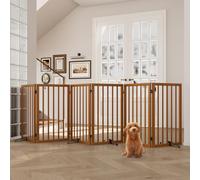 Semiocthome Wood Dog Gates for The House Extra Wide, 6-Panel Freestanding Pet Gates with 4PCS Metal Stands for Doorways and Stairs, 82cm(H) Foldable Dog Fences Indoor, Expands Up to 280cm(W)-Walnut